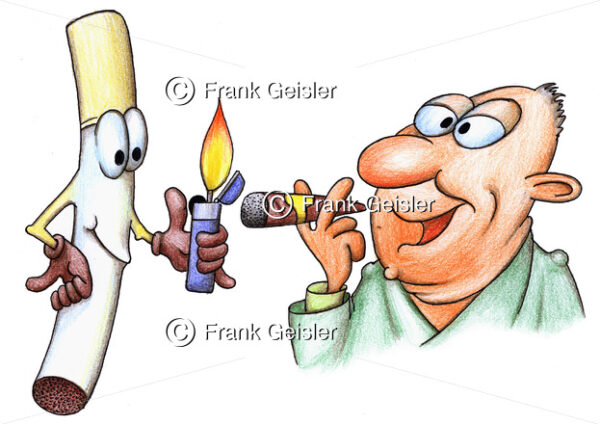 Cartoon Verführung durch Zigarette, Rauchen als Genuss - Medical Pictures